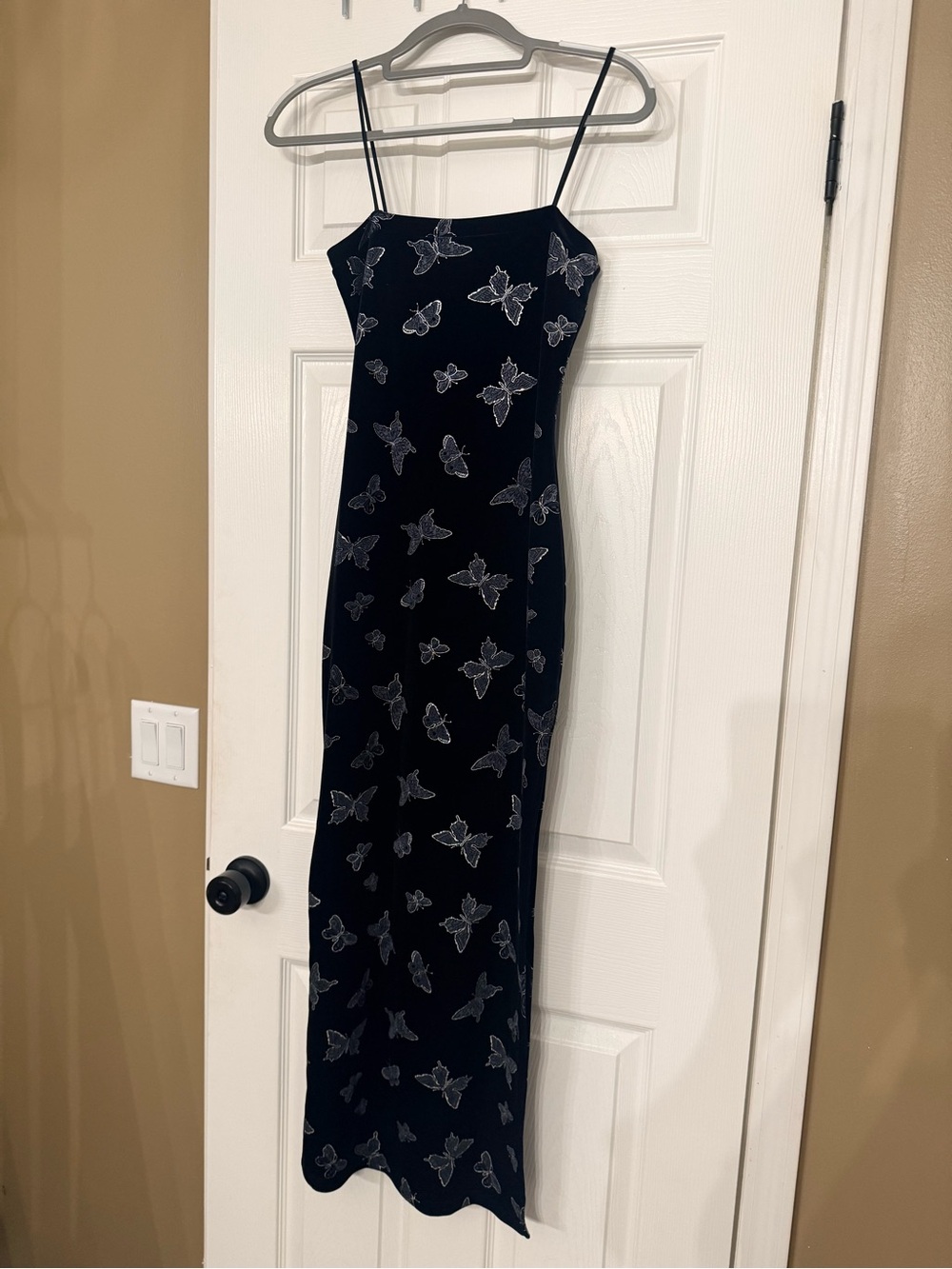 Black Velvet Butterfly Slip Dress with Spaghetti Straps